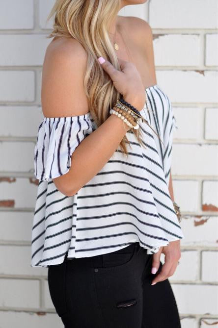 Off Shoulder Stripe Casual Blouse Shirt Tops