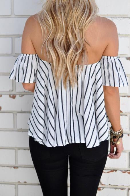 Off Shoulder Stripe Casual Blouse Shirt Tops