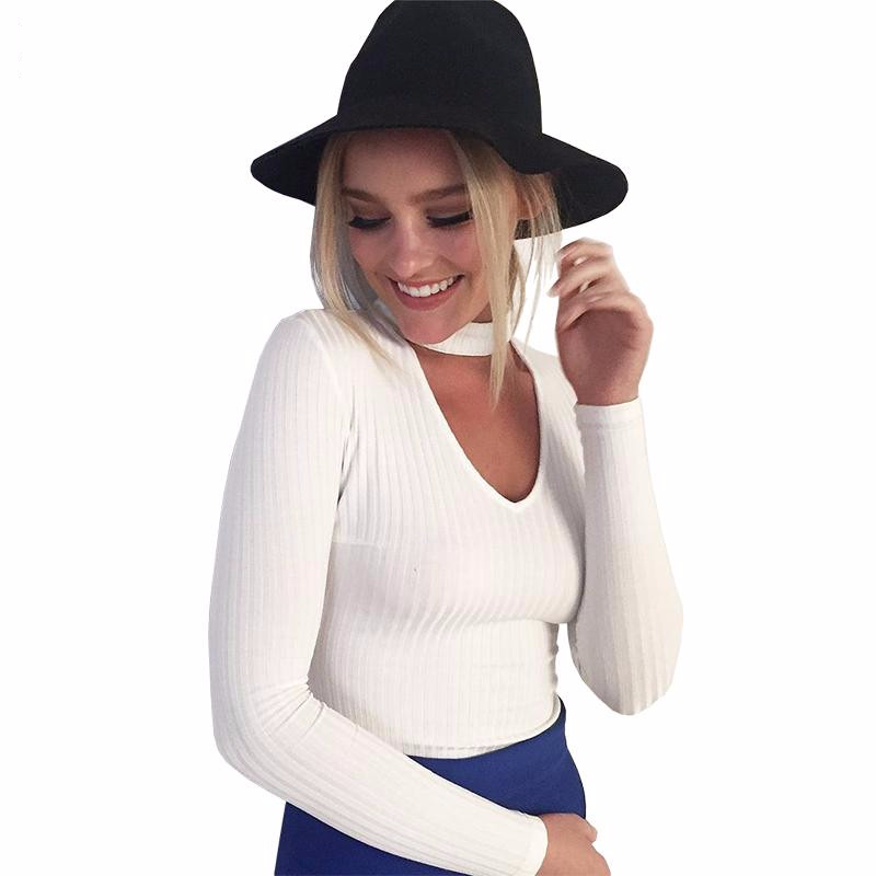 Halter knitted sweater v neck