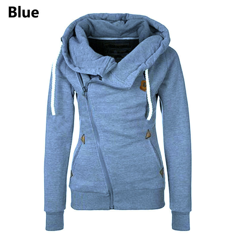 Loose Warm Hooded Inclined Zipper Design Sweatshirt