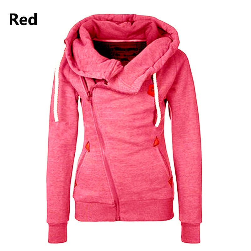 Loose Warm Hooded Inclined Zipper Design Sweatshirt