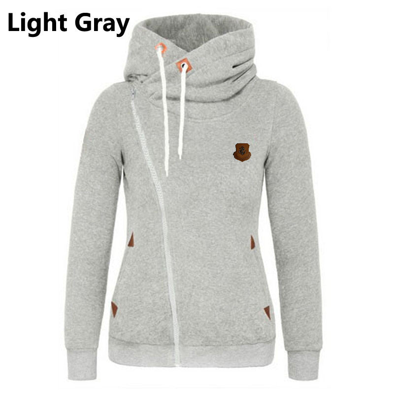 Loose Warm Hooded Inclined Zipper Design Sweatshirt