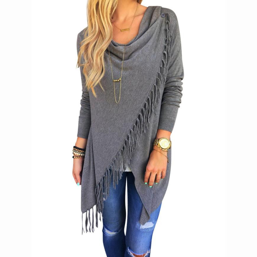 Women Tassel Slash Blouse