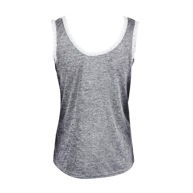 Summer Lace Women Vest 2016 Fashion Grey Sleeveless Shirt Sexy Patchwork Casual Tank Top