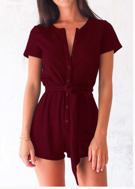 Short Sleeve Romper with Belt