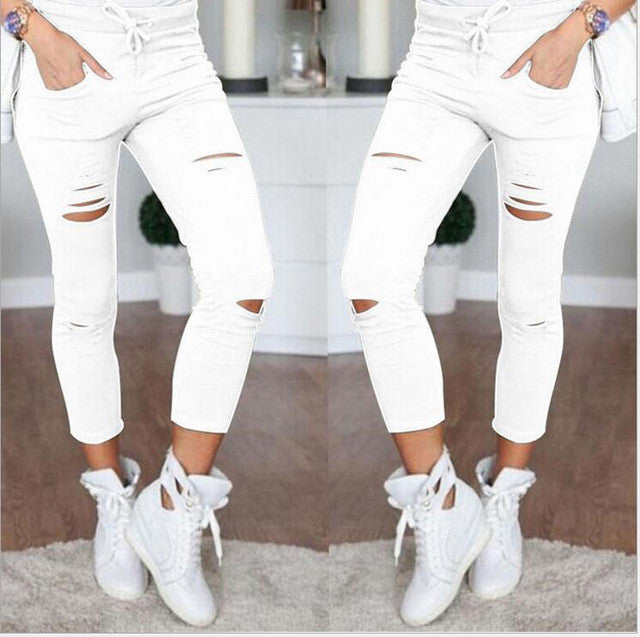 High waist cotton distressed pants