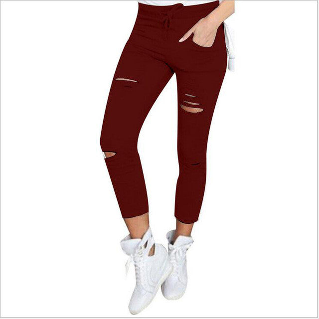 High waist cotton distressed pants