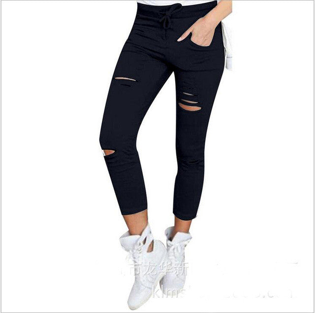 High waist cotton distressed pants